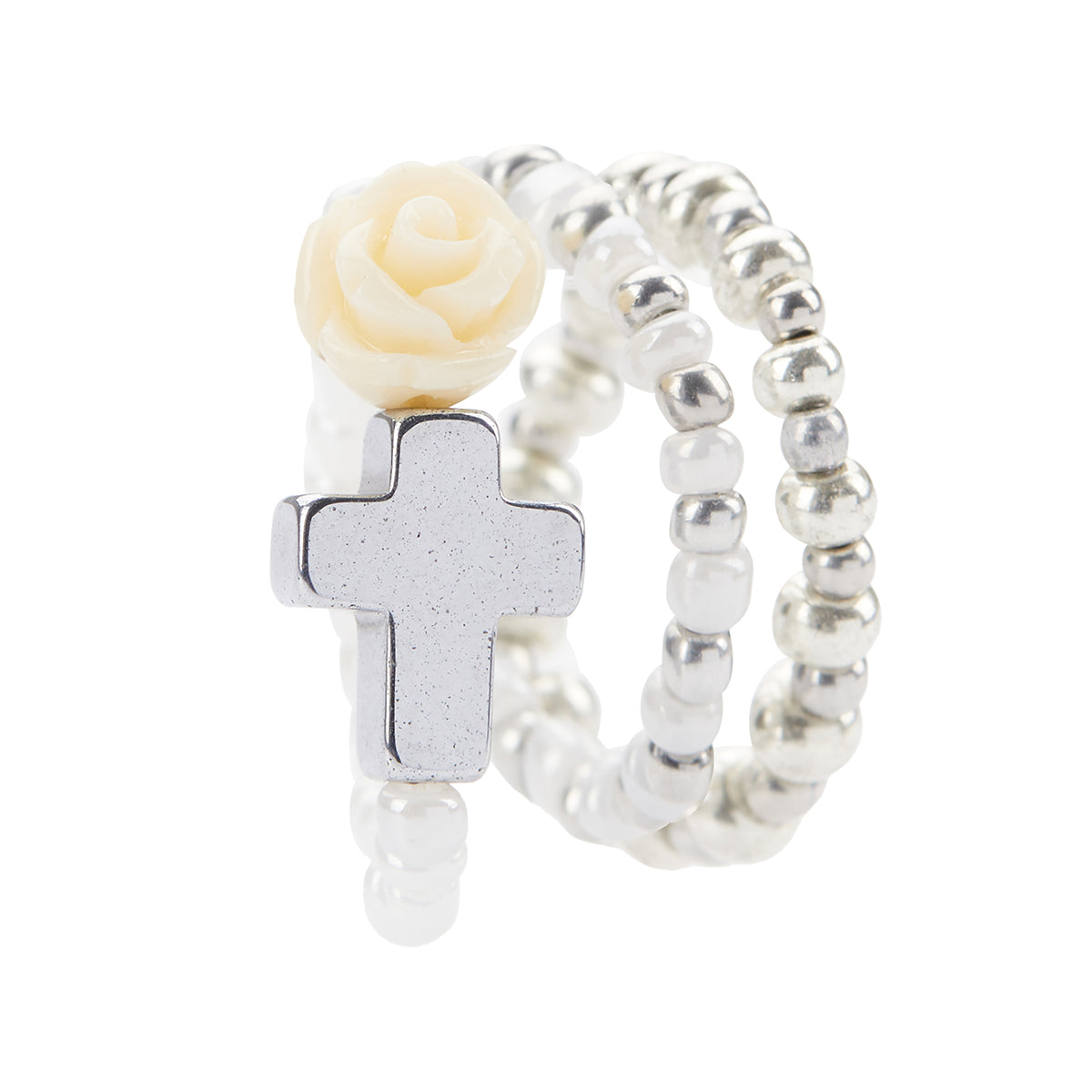 (韓国発送)EL CROSS ROSE LAYERED RING (IVORY)
