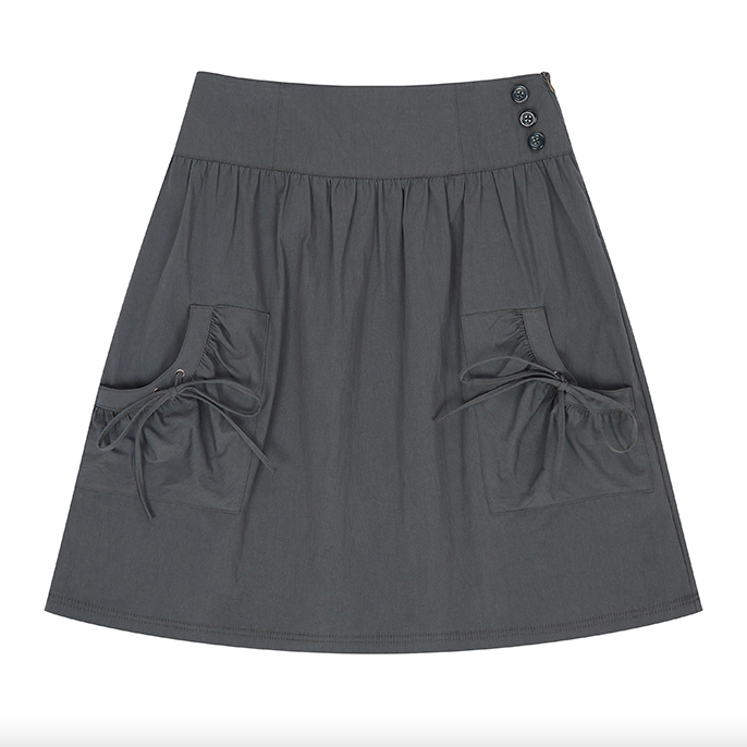 （韓国発送）EL POCKET SHIRRING MIDI SKIRT (CHARCOAL)