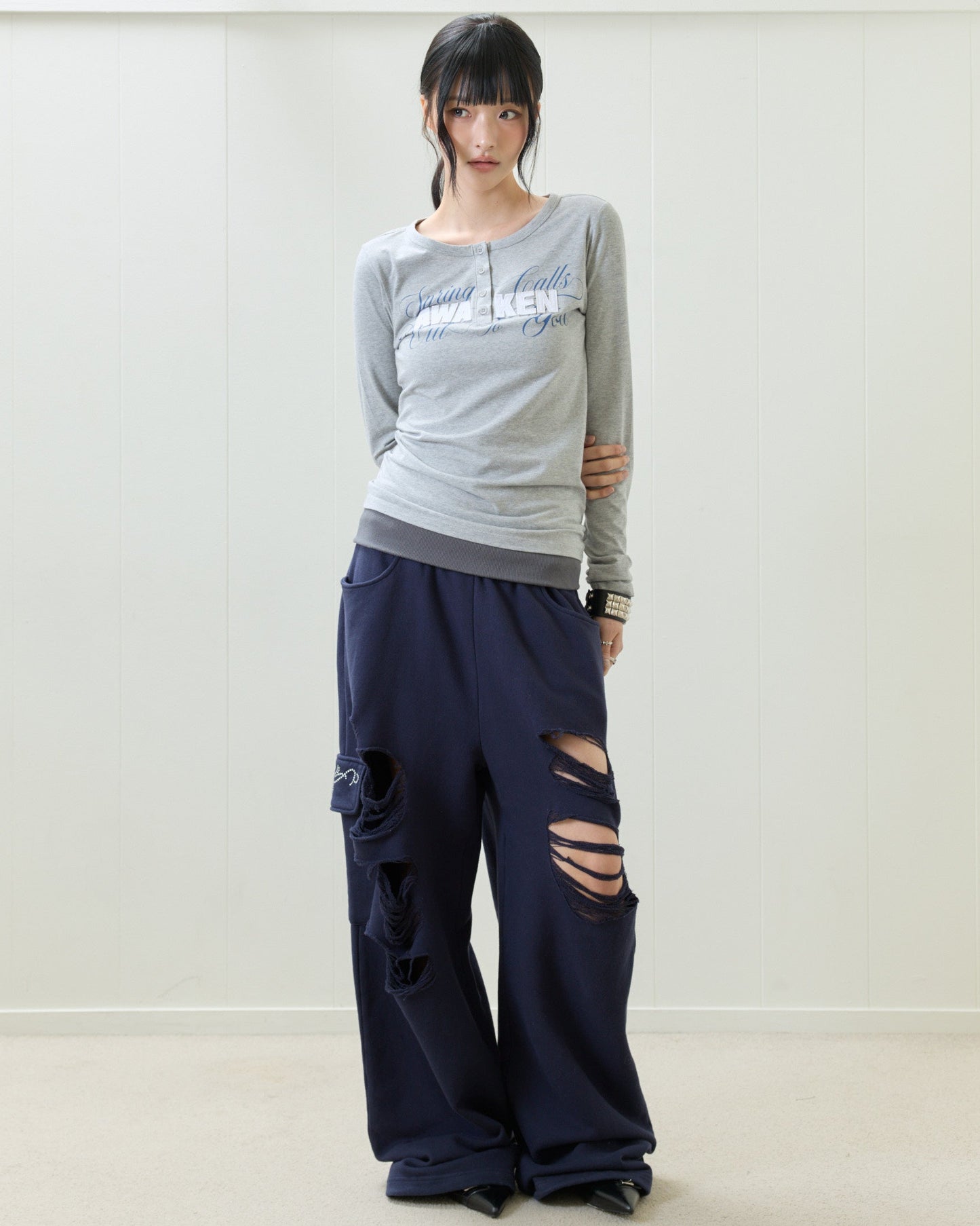 （韓国発送）EL DAMAGE COLORING TRAINING PANTS (NAVY)