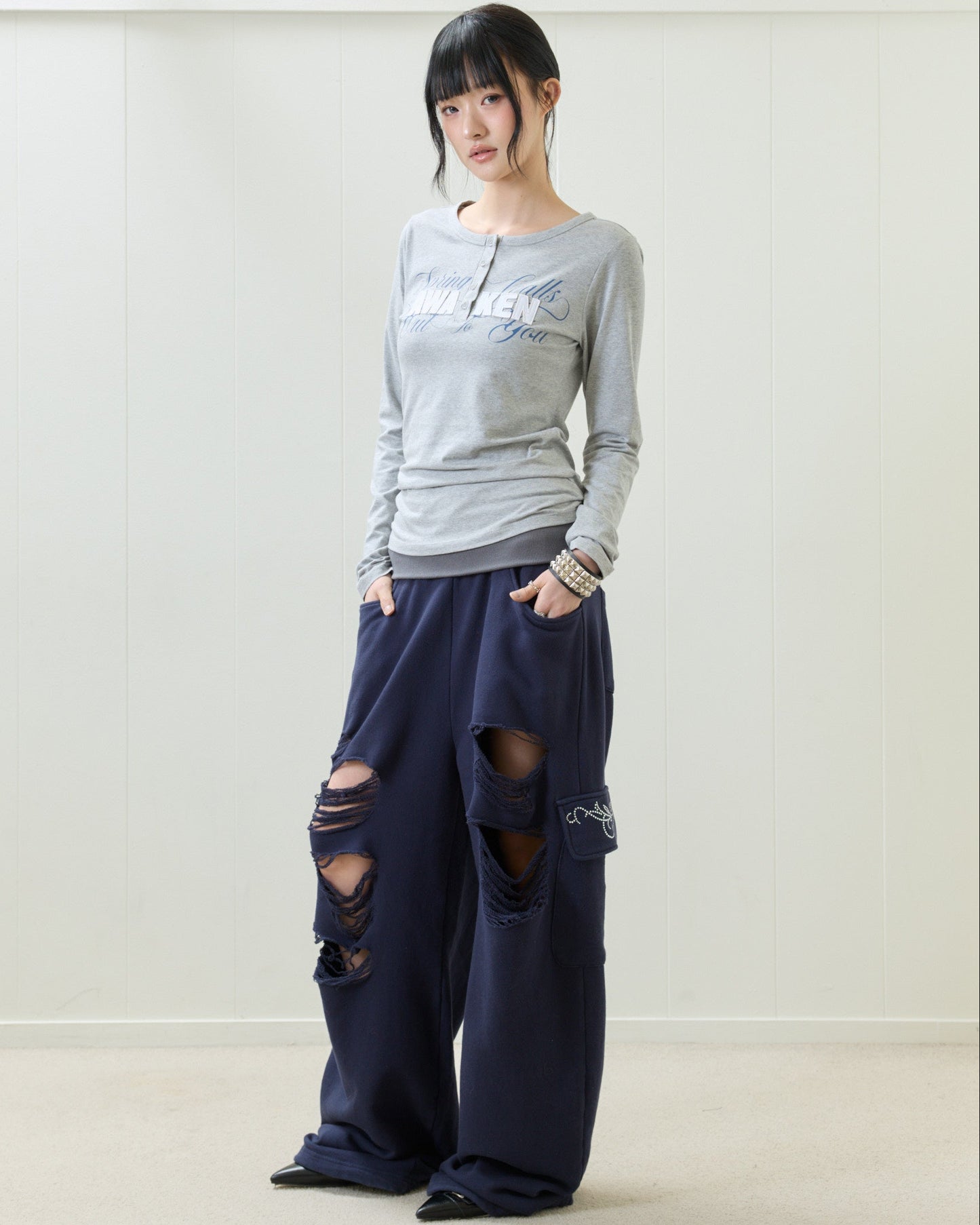 （韓国発送）EL DAMAGE COLORING TRAINING PANTS (NAVY)