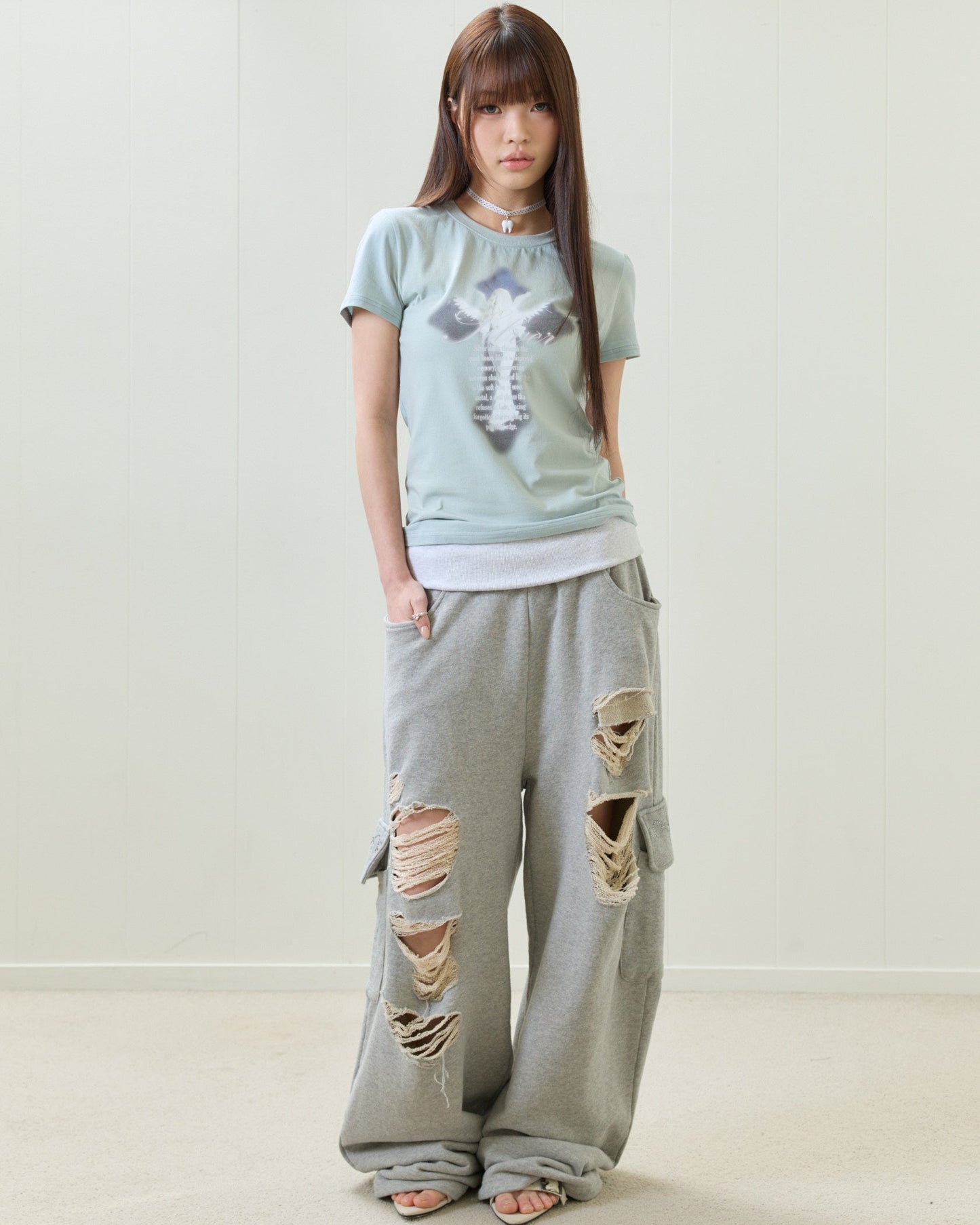 （韓国発送）EL DAMAGE COLORING TRAINING PANTS (GRAY)