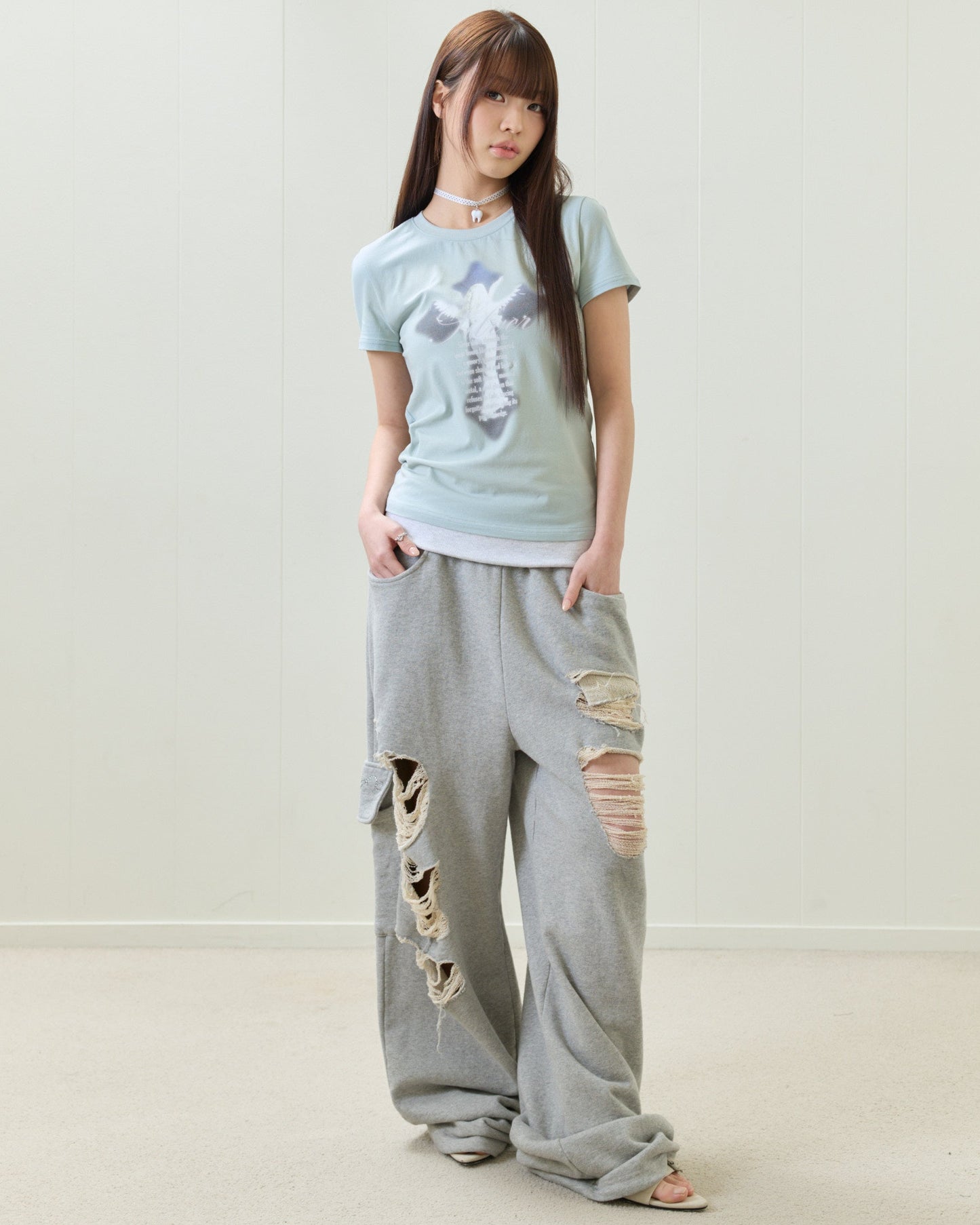（韓国発送）EL DAMAGE COLORING TRAINING PANTS (GRAY)