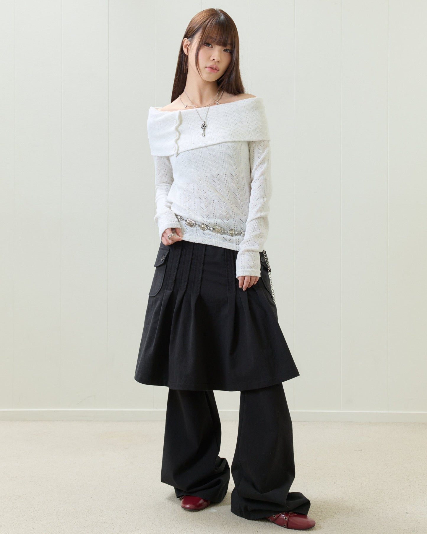 （韓国発送）EL PLEATED SHIRRING SKIRT PANTS (BLACK)