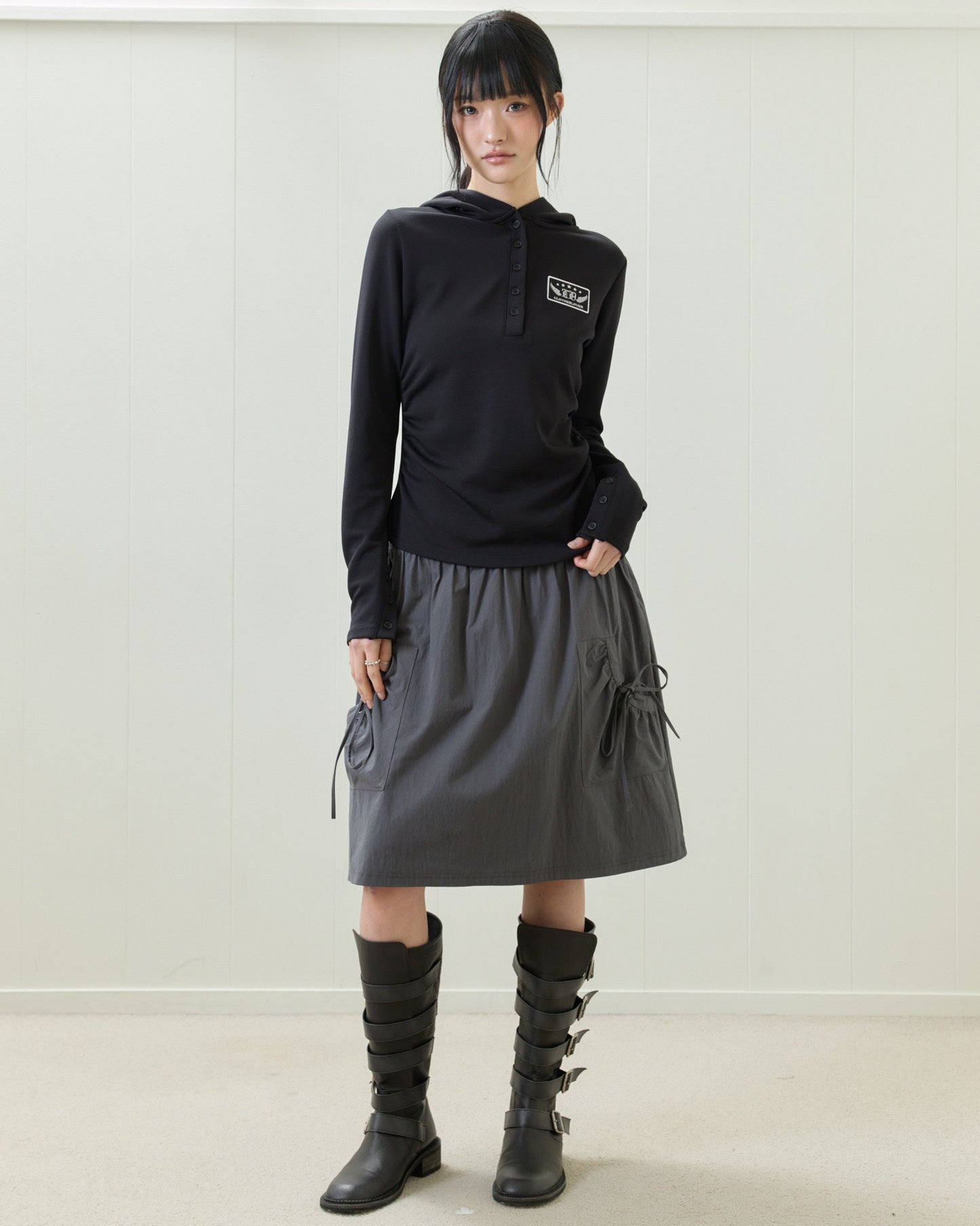 （韓国発送）EL PATCH HOOD T-SHIRT (BLACK)
