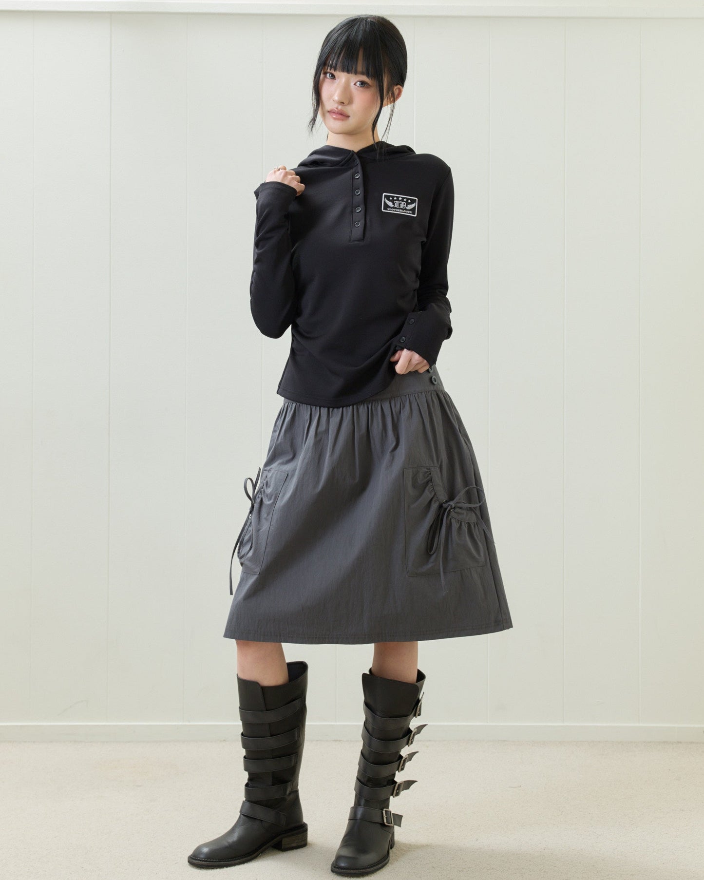 （韓国発送）EL PATCH HOOD T-SHIRT (BLACK)