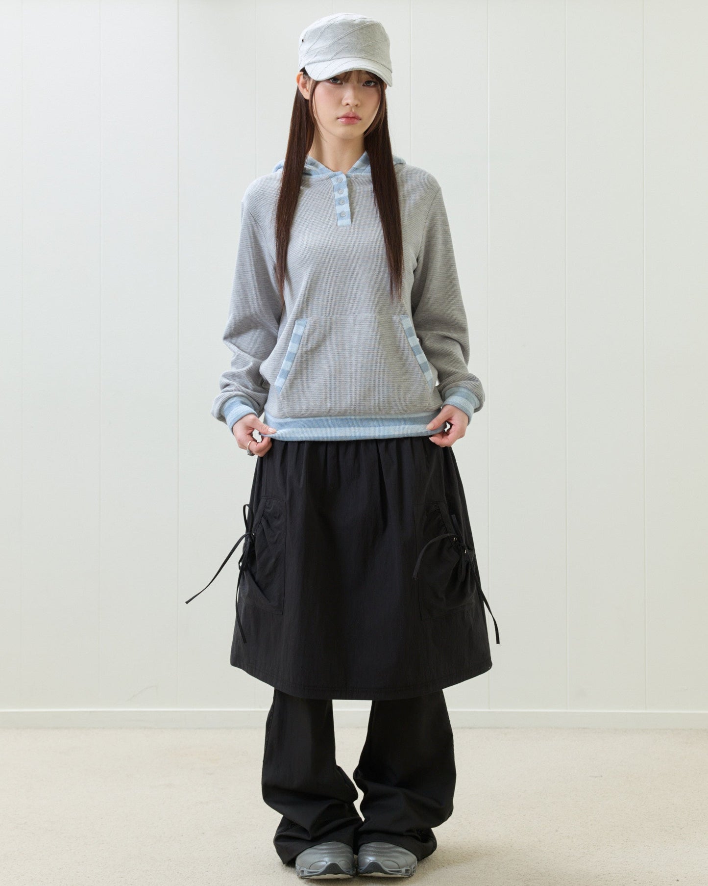 （韓国発送）EL POCKET SHIRRING MIDI SKIRT (BLACK)