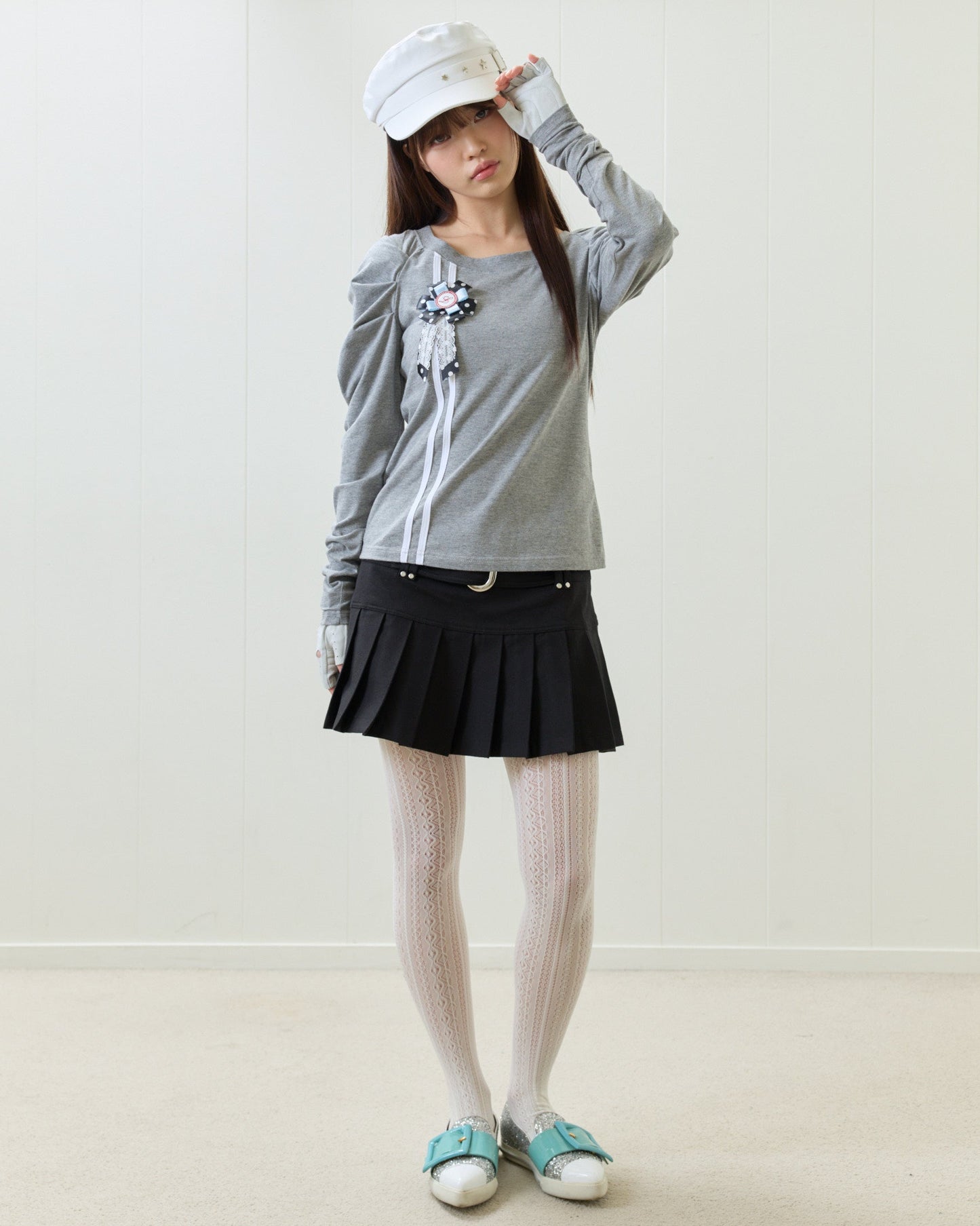 （韓国発送）EL ROSETTE SHIRRING TEE (GRAY)