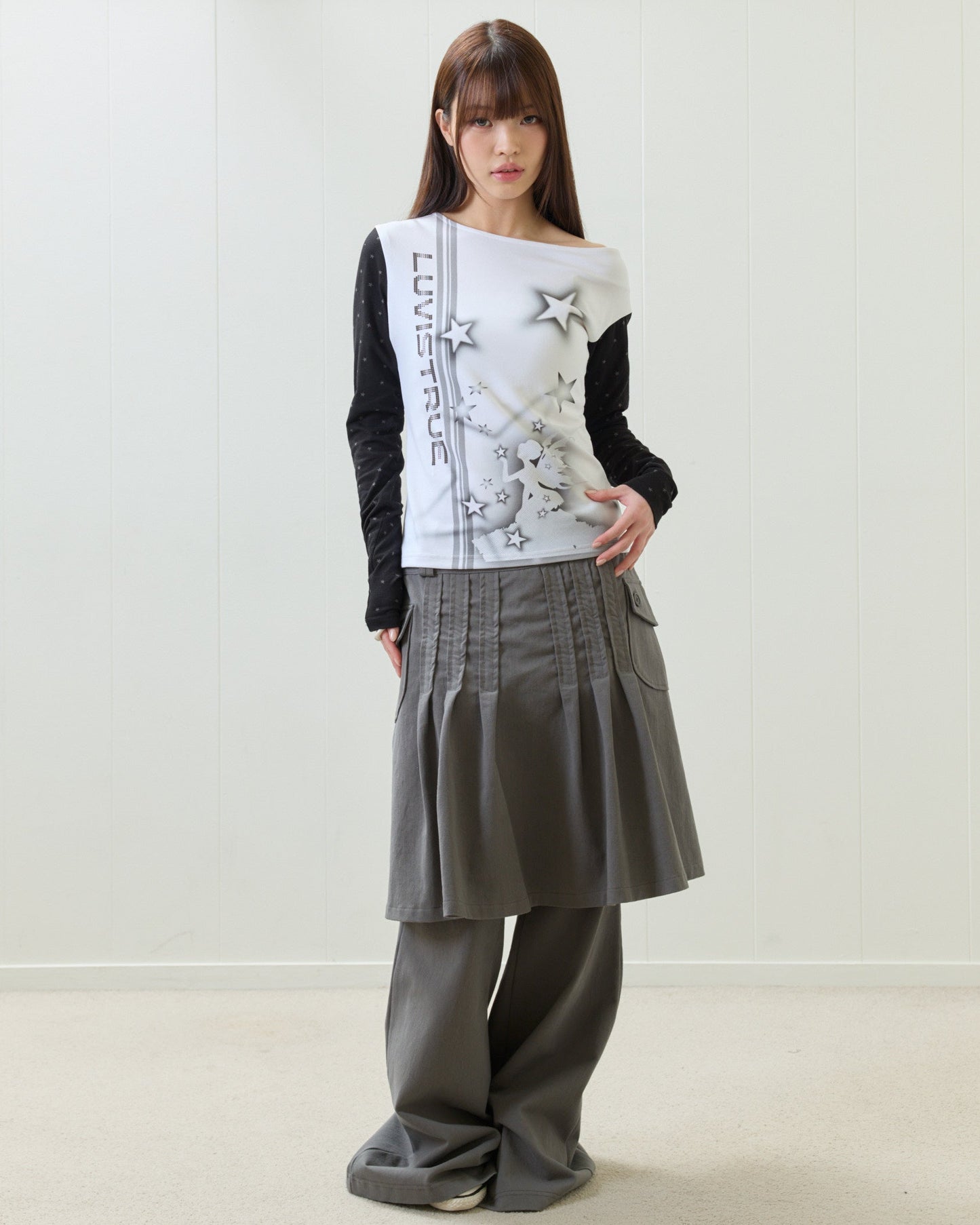 （韓国発送）EL PLEATED SHIRRING SKIRT PANTS (GRAY)