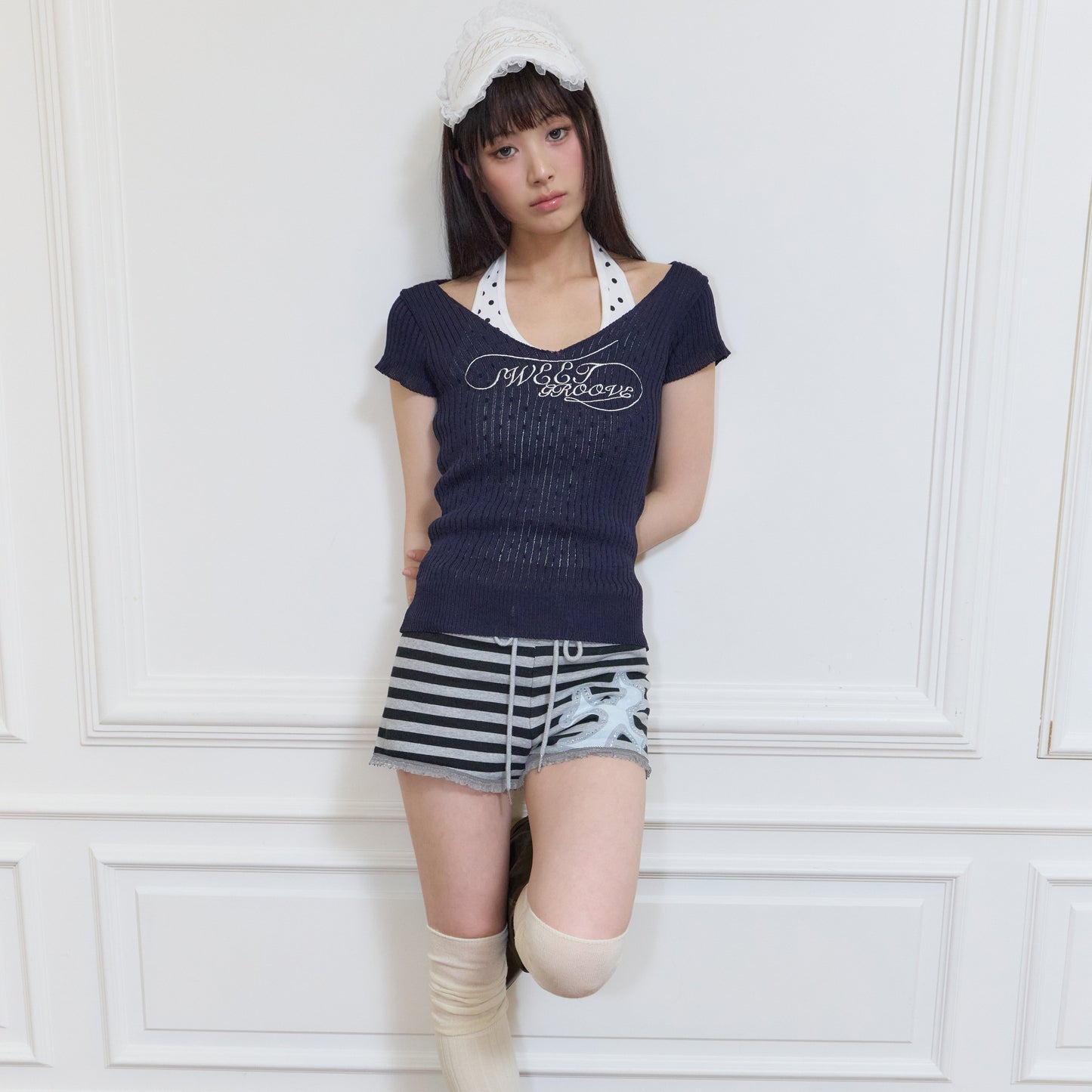 （韓国発送）SY LACE STRIPE SHORTS (GRAY)