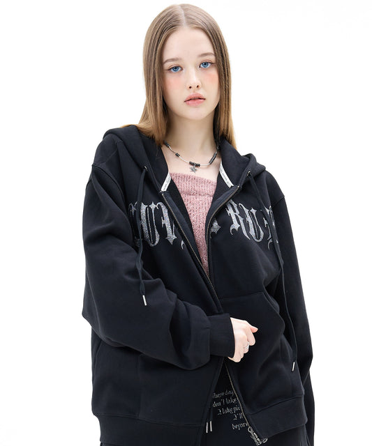 （韓国発送）MZ 2-WAY GLITTER HOOD ZIP UP (BLACK)