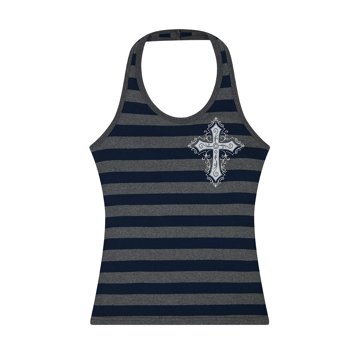 （韓国発送）EL CROSS HALTER NECK TOP (CHARCOAL)