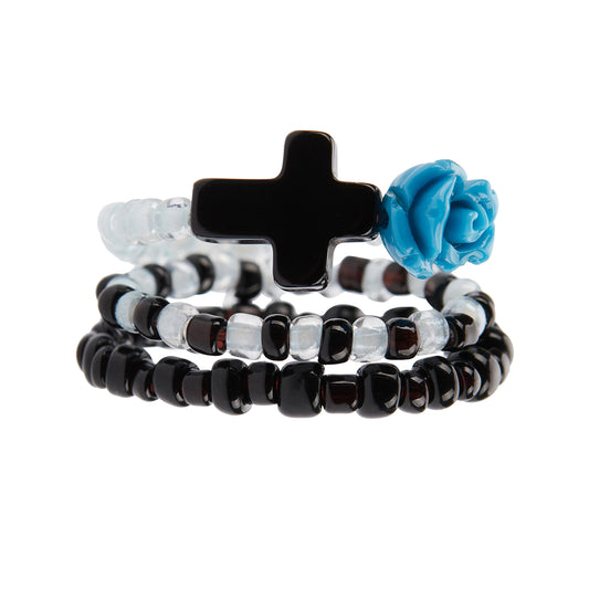 （韓国発送）EL CROSS ROSE LAYERED RING (BLUE)