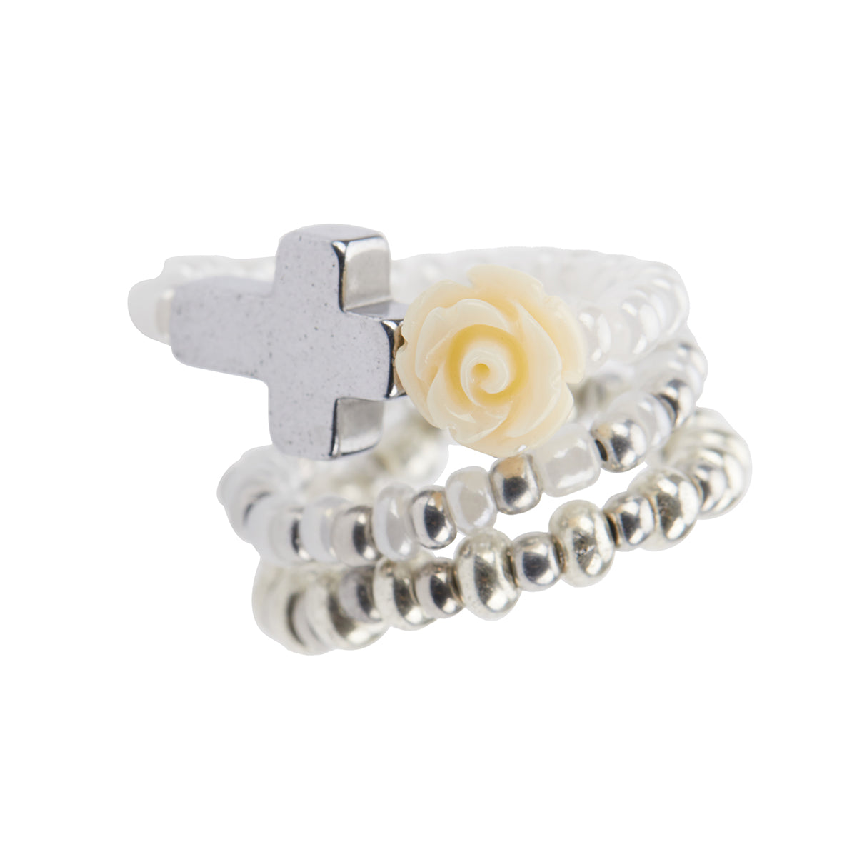 （韓国発送）EL CROSS ROSE LAYERED RING (IVORY)