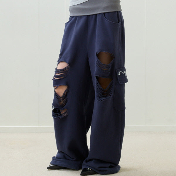（韓国発送）EL DAMAGE COLORING TRAINING PANTS (NAVY)