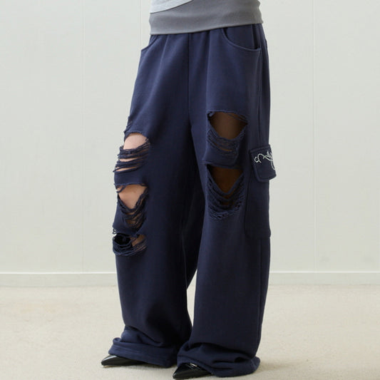 （韓国発送）EL DAMAGE COLORING TRAINING PANTS (NAVY)