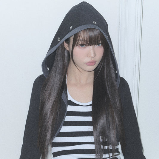 （韓国発送）EL EYELET HOOD BOLERO CARDIGAN (BLACK)