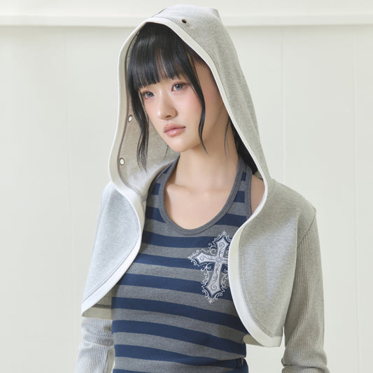 （韓国発送）EL EYELET HOOD BOLERO CARDIGAN (GRAY)