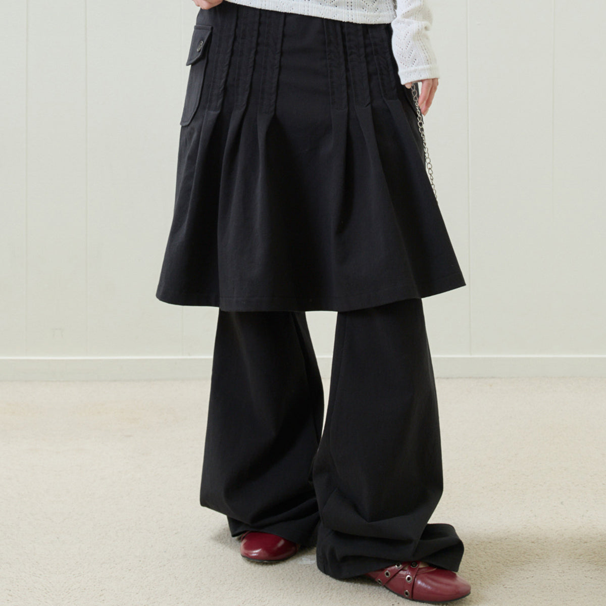 （韓国発送）EL PLEATED SHIRRING SKIRT PANTS (BLACK)