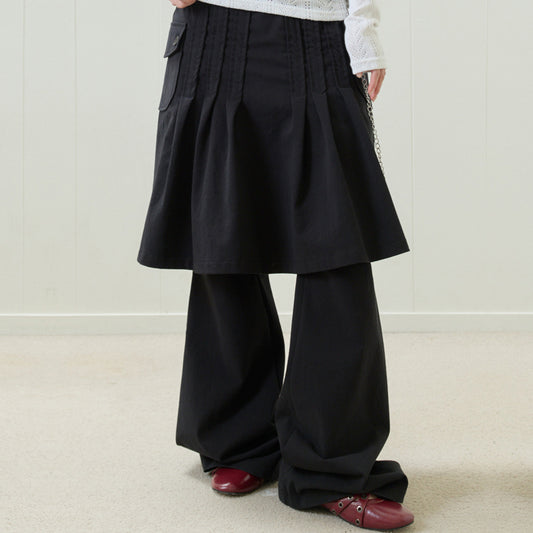 （韓国発送）EL PLEATED SHIRRING SKIRT PANTS (BLACK)