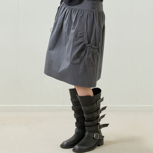 （韓国発送）EL POCKET SHIRRING MIDI SKIRT (CHARCOAL)