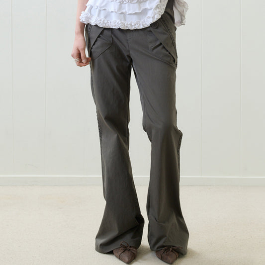 （韓国発送）EL RIBBON BOOTSCUT PANTS (CHARCOAL)