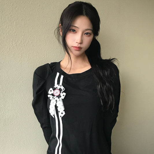 （韓国発送）EL ROSETTE SHIRRING TEE (BLACK)