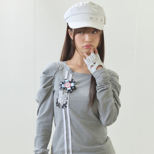 （韓国発送）EL ROSETTE SHIRRING TEE (GRAY)
