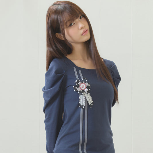 （韓国発送）EL ROSETTE SHIRRING TEE (NAVY)