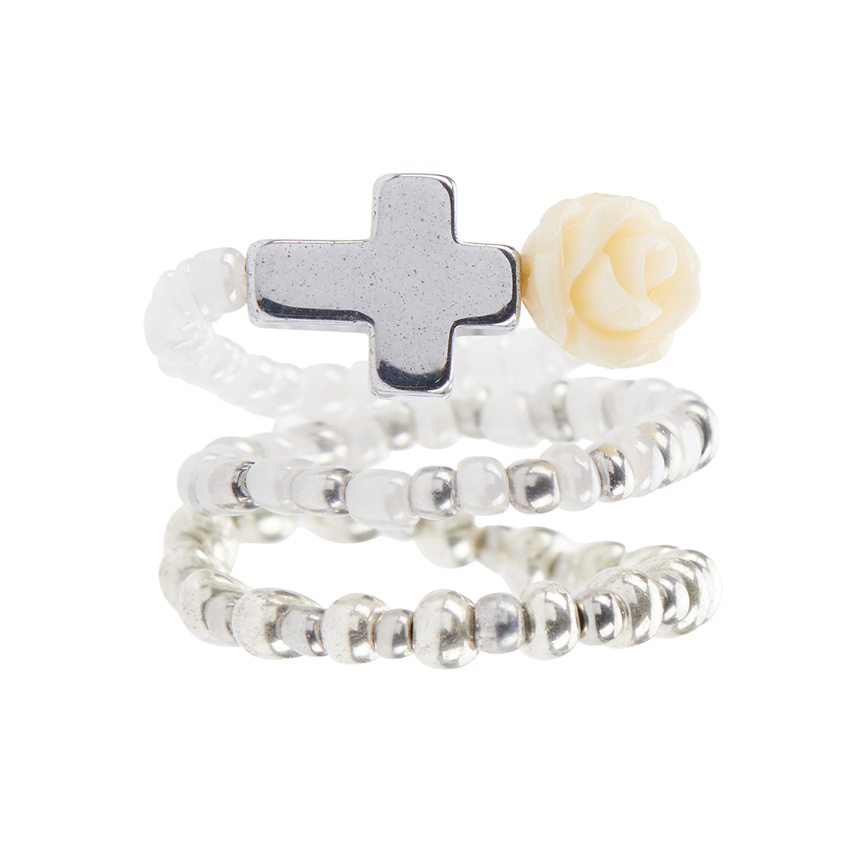 （韓国発送）EL CROSS ROSE LAYERED RING (IVORY)