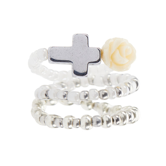 （韓国発送）EL CROSS ROSE LAYERED RING (IVORY)