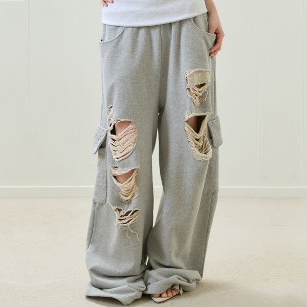 （韓国発送）EL DAMAGE COLORING TRAINING PANTS (GRAY)