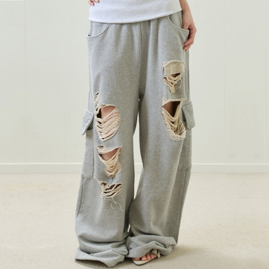 （韓国発送）EL DAMAGE COLORING TRAINING PANTS (GRAY)