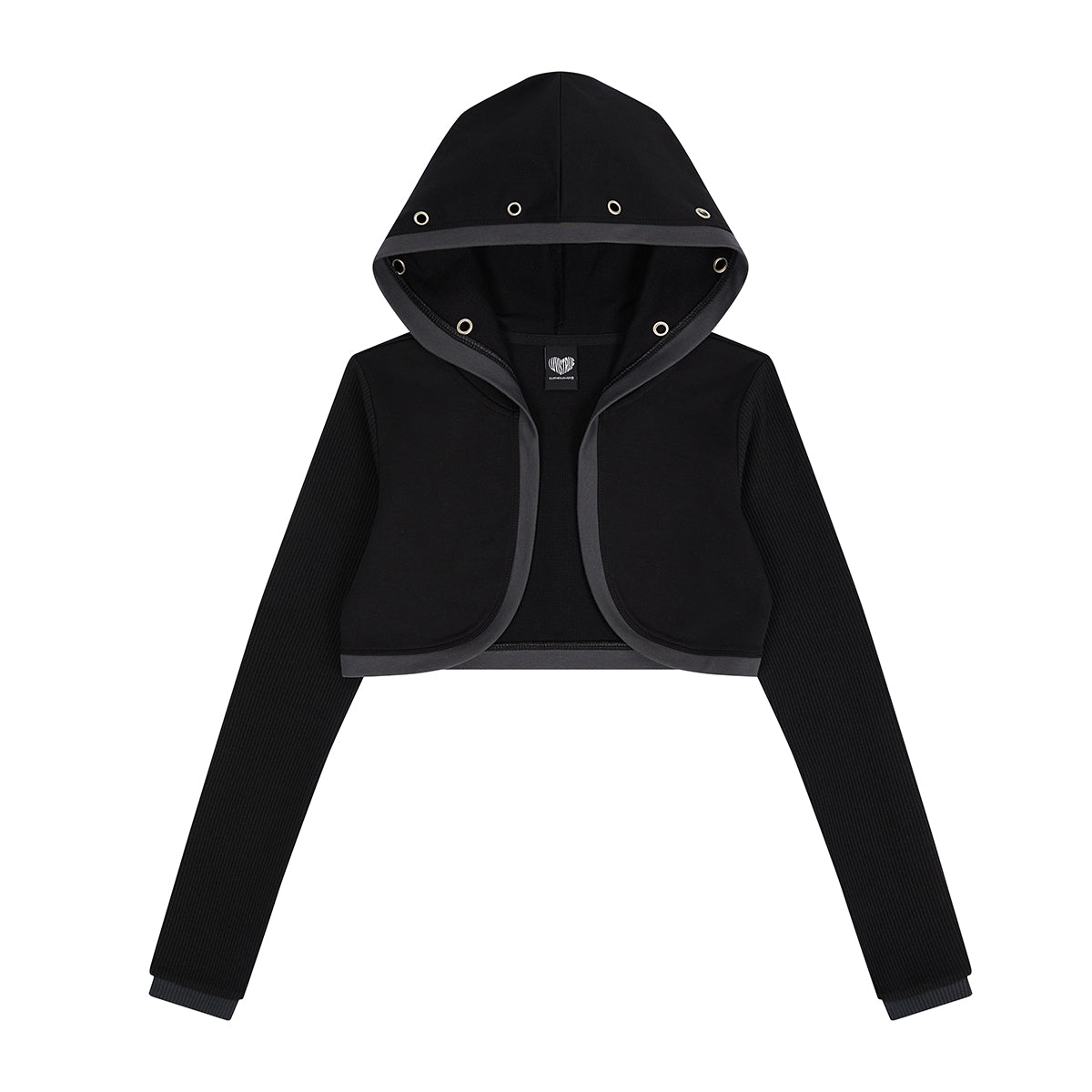 （韓国発送）EL EYELET HOOD BOLERO CARDIGAN (BLACK)