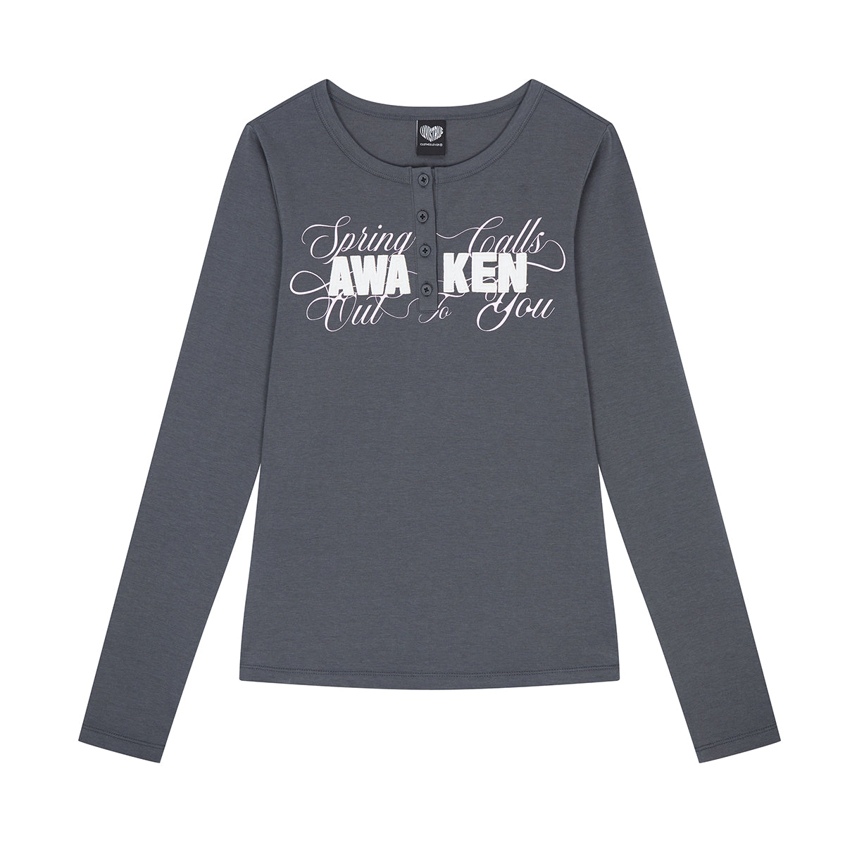（韓国発送）EL HENLEY NECK SLEEVE TEE (CHARCOAL)