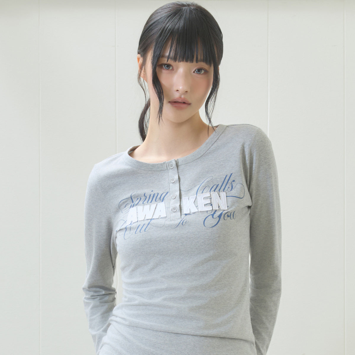 （韓国発送）EL HENLEY NECK SLEEVE TEE (GRAY)