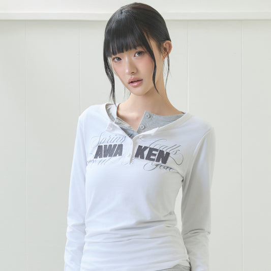 （韓国発送）EL HENLEY NECK SLEEVE TEE (WHITE)