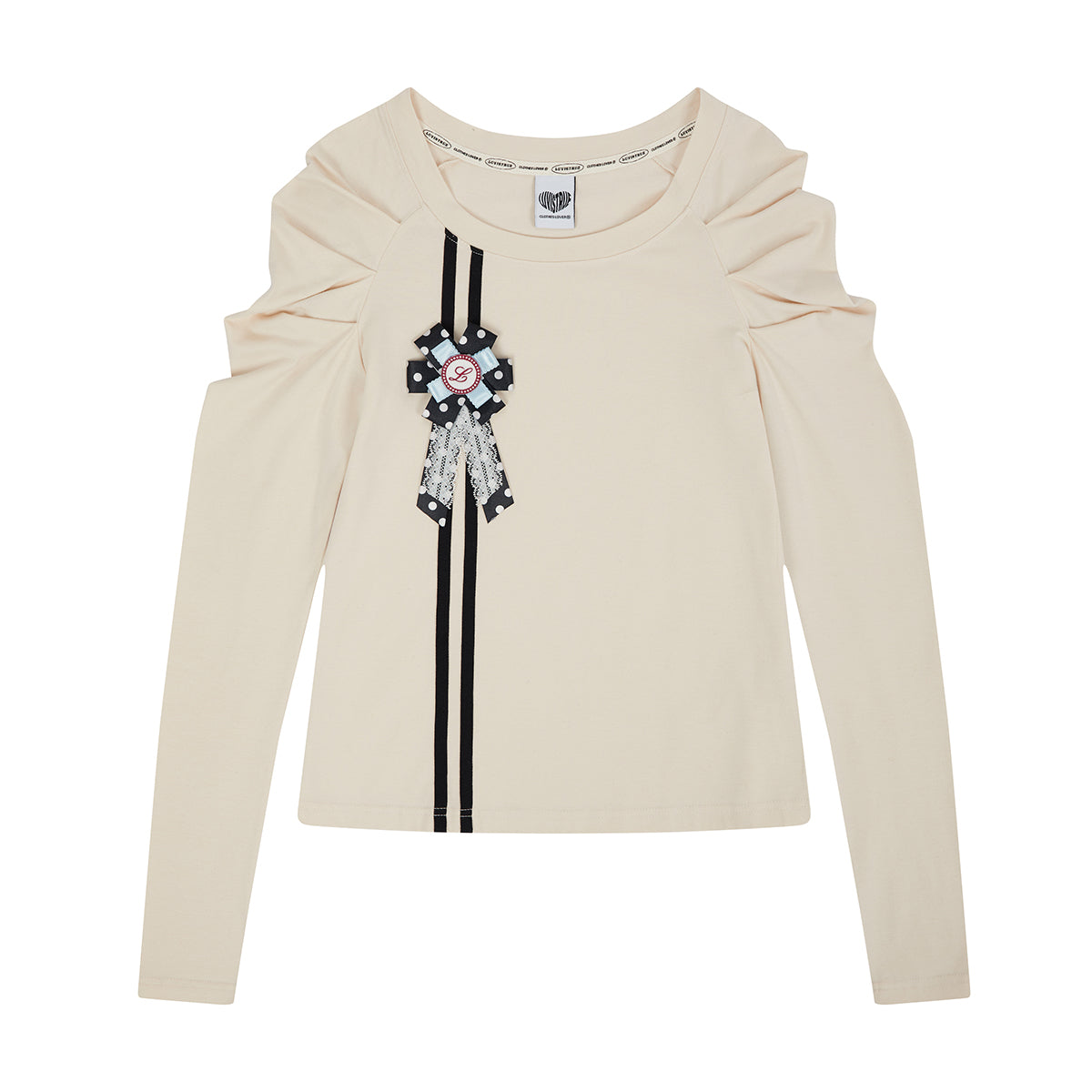 （韓国発送）EL ROSETTE SHIRRING TEE (CREAM)