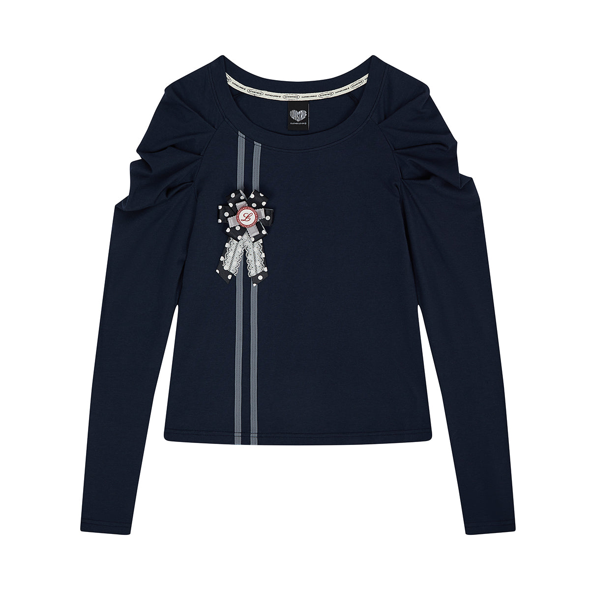 （韓国発送）EL ROSETTE SHIRRING TEE (NAVY)