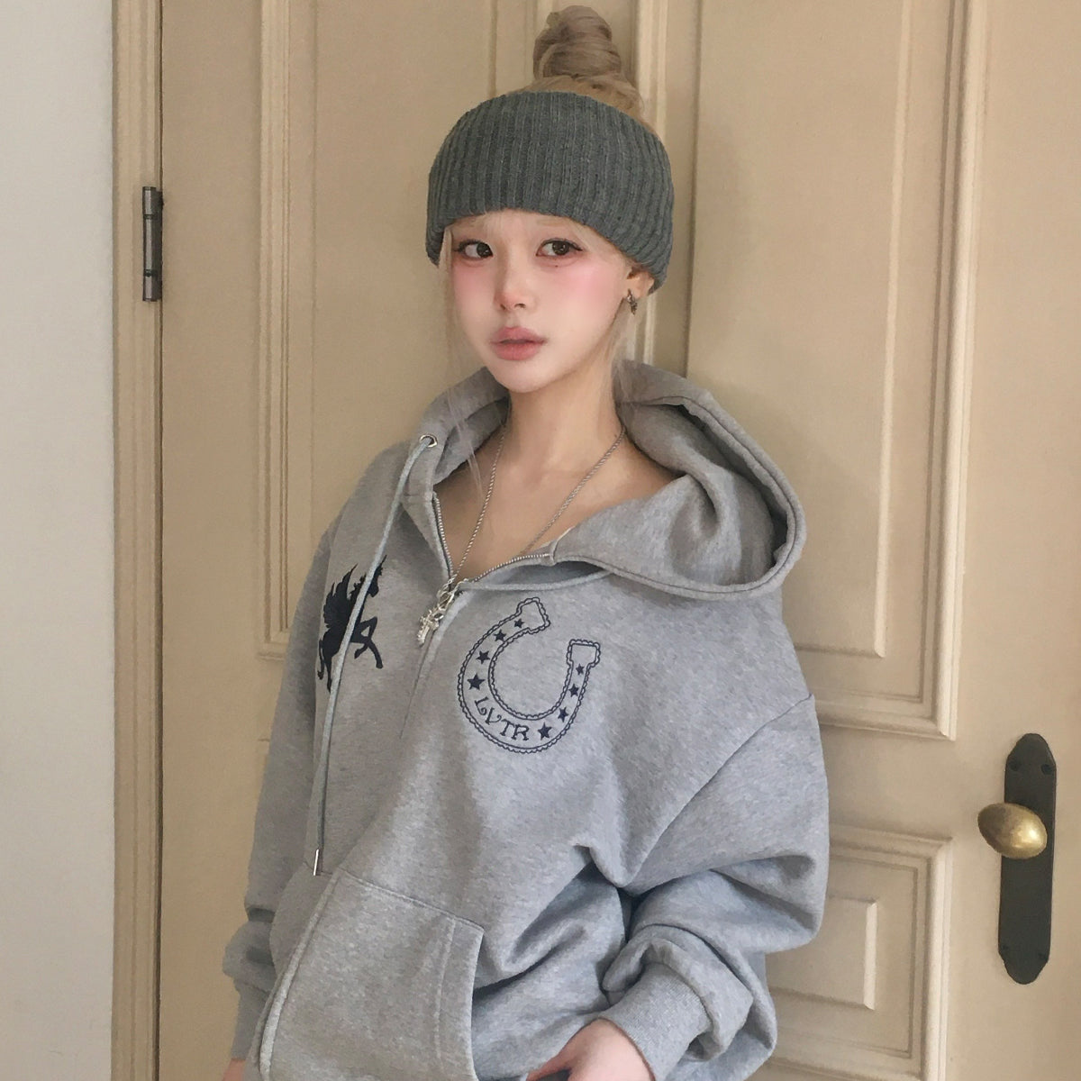 （韓国発送）EL UNICORN HOOD ZIP UP (GRAY)