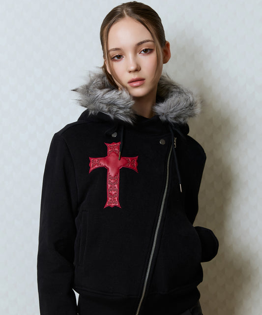 （韓国発送）GT FUR UNBALANCE HOOD ZIP UP (BLACK)