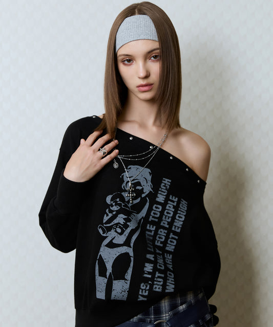 【Hearts2Hearts ジウ着用】（韓国発送）GT ONE SHOULDER SWEATSHIRT (BLACK)