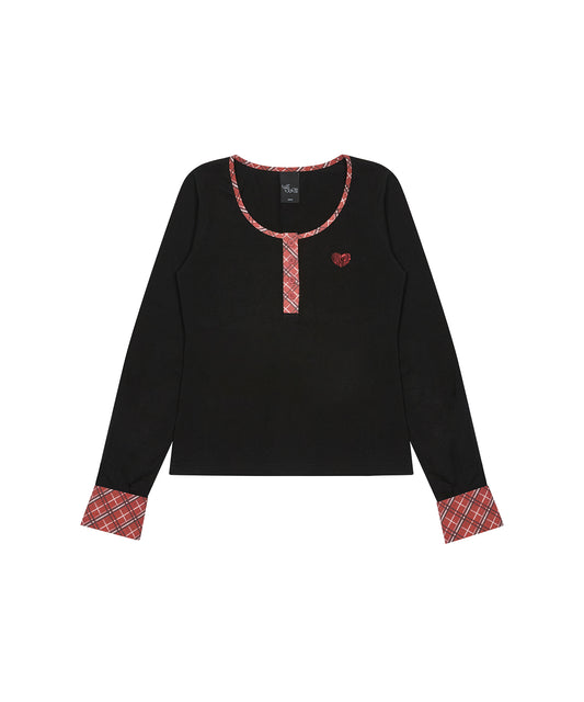 （韓国発送）SHUGO CHARA! CHECK SLEEVE TEE BLACK