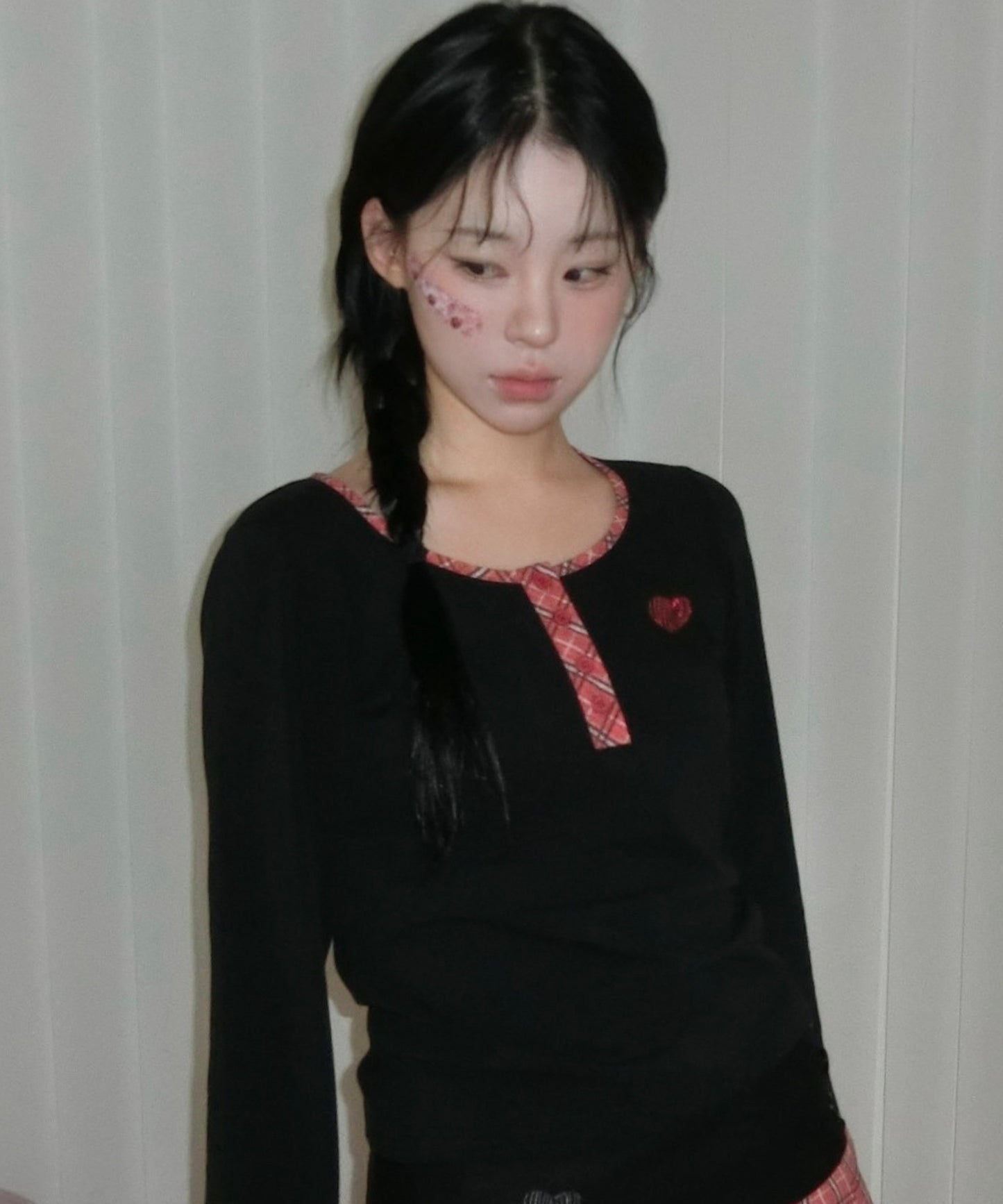 （韓国発送）SHUGO CHARA! CHECK SLEEVE TEE BLACK