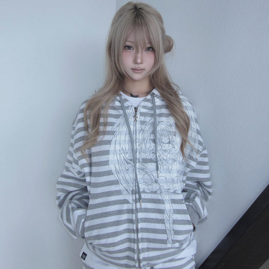 （韓国発送）SHUGO CHARA! STRIPE HOOD ZIPUP (GRAY)