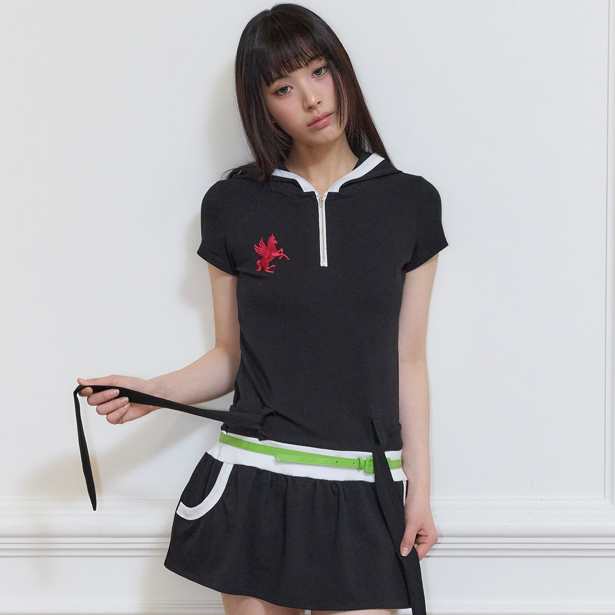 （韓国発送）SY BELT LAYERED DRESS (BLACK)