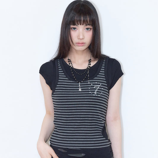 【6/5予約配送】（韓国発送）SY DAMAGE LAYERED TEE (BLACK)