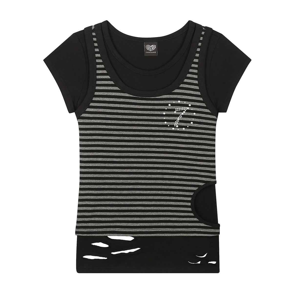 【6/5予約配送】（韓国発送）SY DAMAGE LAYERED TEE (BLACK)