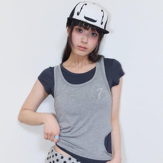 （韓国発送）SY DAMAGE LAYERED TEE (NAVY)