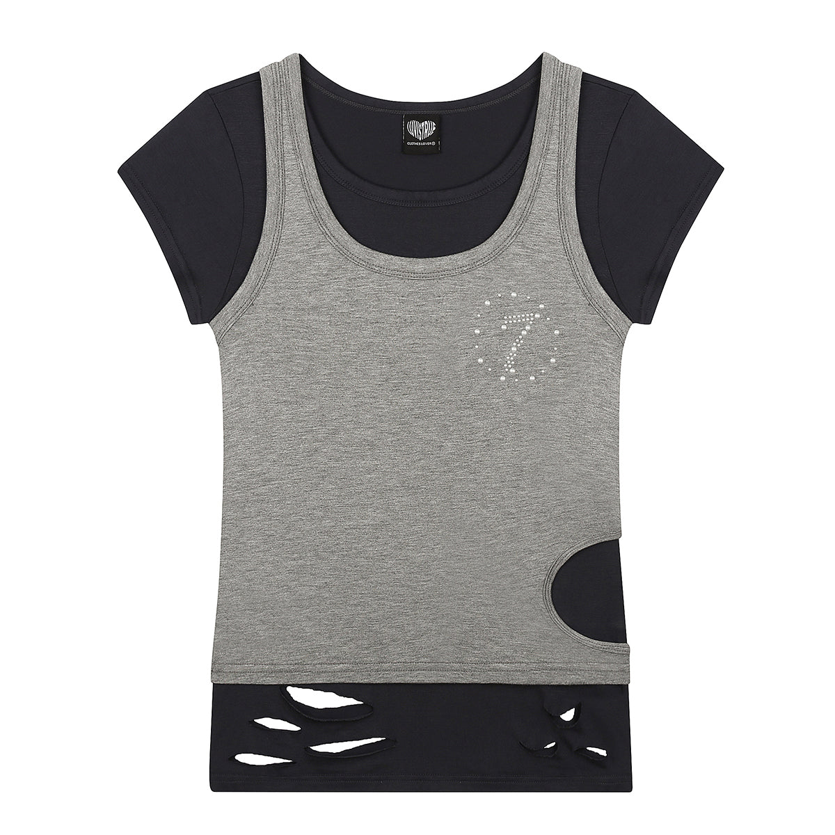 （韓国発送）SY DAMAGE LAYERED TEE (NAVY)