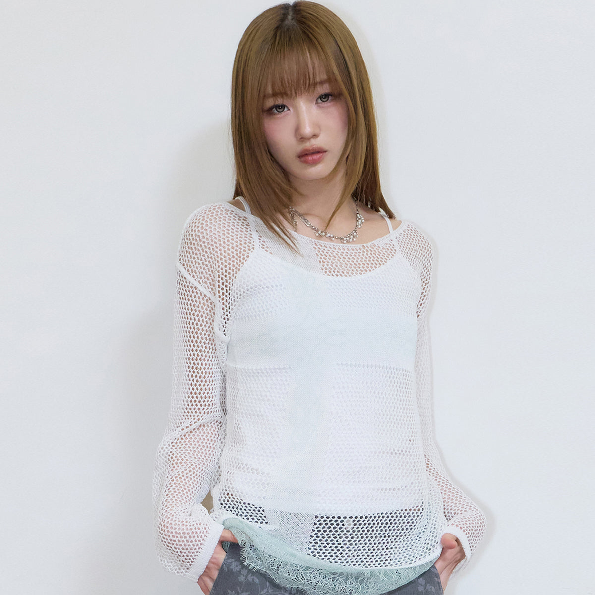 （韓国発送）SY LACE NET KNIT (WHITE)